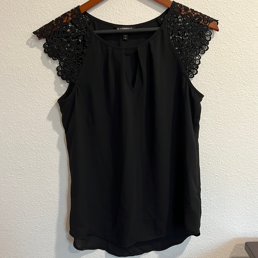 Black dressy top with crotchet sleeves